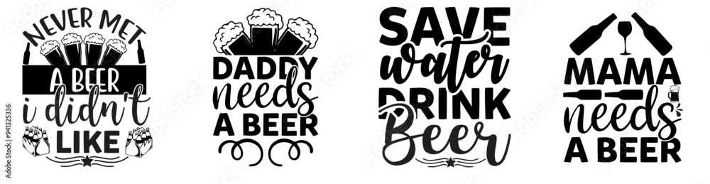 Creative Beer Invitation, Phrases Set Vector Illustration for Greeting Card, Logo, Mug Design Creative Beer Invitation, Phrases Set Vector Illustration for Greeting Card, Logo, Mug Design