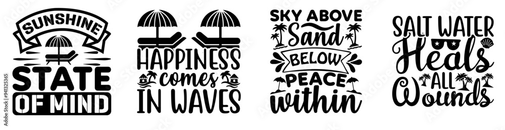 Obraz premium Cute Beach Typography, Calligraphy Collection Vector Illustration for Printing Press, Vouchers, Bookmark