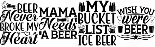 Colourful Beer Calligraphic Lettering, Typographic Emblems Pack Vector Illustration for Advertisement, Packaging, Greeting Card