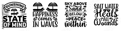 Cute Beach Typography, Calligraphy Collection Vector Illustration for Printing Press, Vouchers, Bookmark