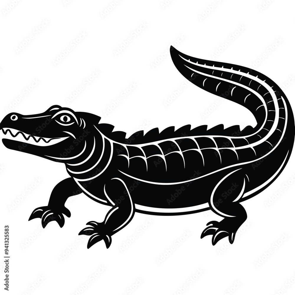 Alligator Cartoon-Style Vector Illustration in Line Art on White ...