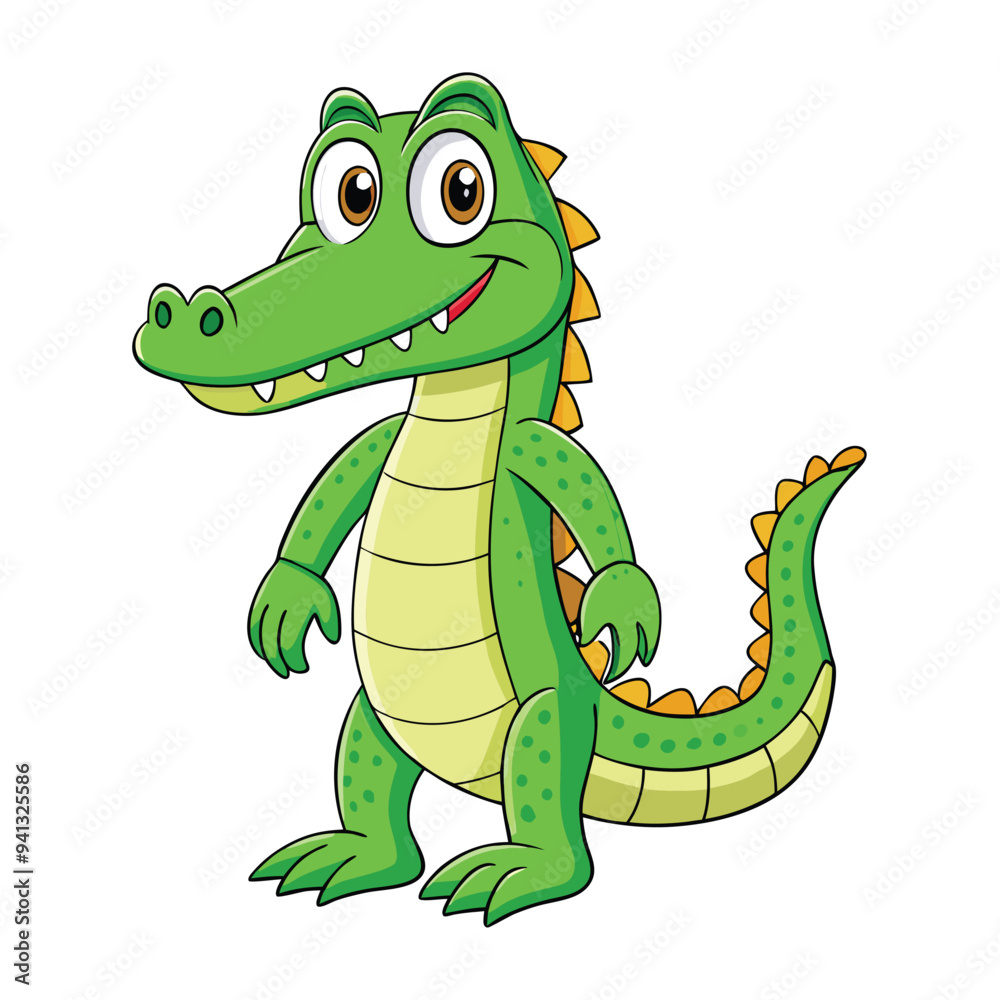 Naklejka premium Alligator Cartoon-Style Vector Illustration in Line Art on White Background – Simple and Clean Design in PNG Format for Animal Icons, Digital Graphics, and Reptile Illustrations