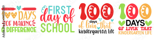 Colourful 100 Days Of School Calligraphy, Quotes Bundle Vector Illustration for Magazine, Decal, Greeting Card