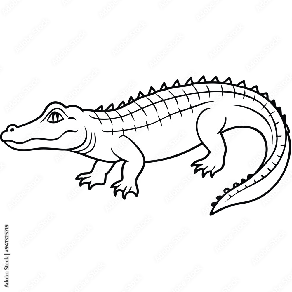 Naklejka premium Alligator Cartoon-Style Vector Illustration in Line Art on White Background – Simple and Clean Design in PNG Format for Animal Icons, Digital Graphics, and Reptile Illustrations