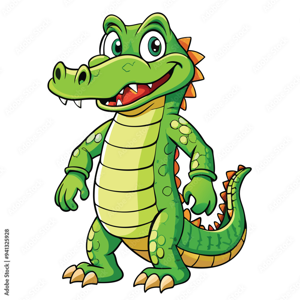 Fototapeta premium Alligator Cartoon-Style Vector Illustration in Line Art on White Background – Simple and Clean Design in PNG Format for Animal Icons, Digital Graphics, and Reptile Illustrations