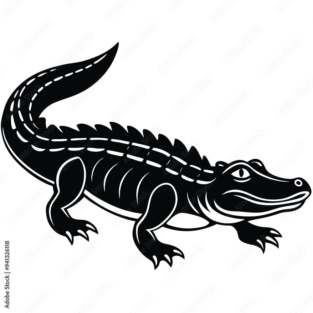 Fototapeta premium Alligator Cartoon-Style Vector Illustration in Line Art on White Background – Simple and Clean Design in PNG Format for Animal Icons, Digital Graphics, and Reptile Illustrations