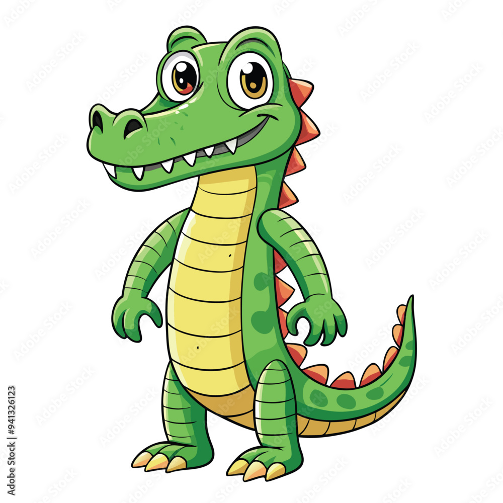 Naklejka premium Alligator Cartoon-Style Vector Illustration in Line Art on White Background – Simple and Clean Design in PNG Format for Animal Icons, Digital Graphics, and Reptile Illustrations