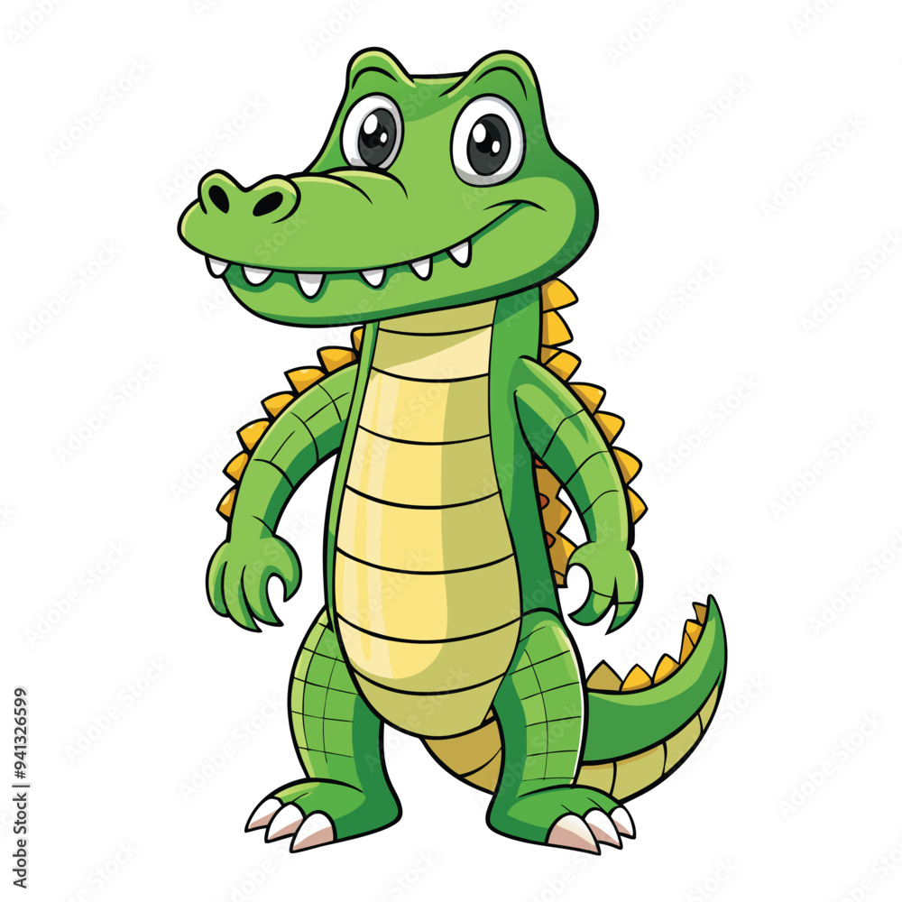 Naklejka premium Alligator Cartoon-Style Vector Illustration in Line Art on White Background – Simple and Clean Design in PNG Format for Animal Icons, Digital Graphics, and Reptile Illustrations