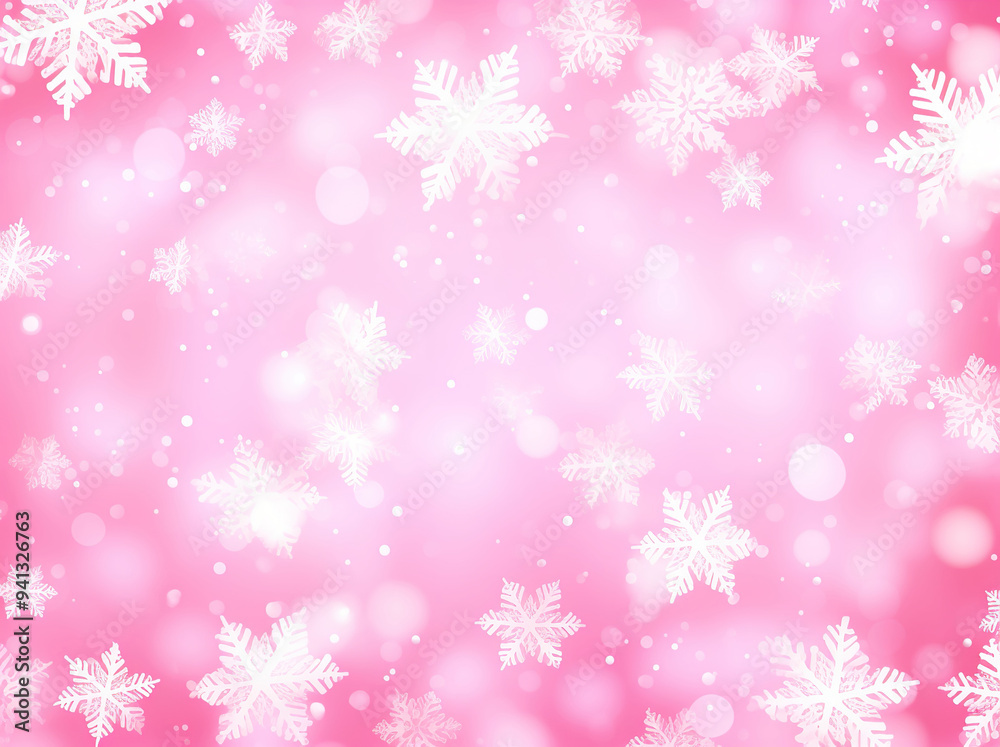 Abstract pink background with white snowflakes, glowing lights and bokeh effect. Christmas or New Year illustration design. Abstract pink background with white snowflakes, glowing lights and bokeh effect. Christmas or New Year illustration design.