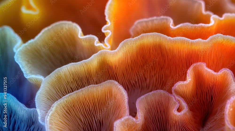 Macro Close-Up of Vibrant Mushroom Gills Macro Close-Up of Vibrant Mushroom Gills