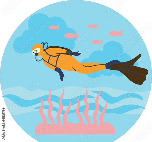 A diver is in the ocean.