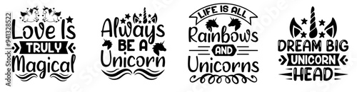 Classic Unicorn Quotes, Typography Bundle Vector Illustration for Flyer, Decal, Poster