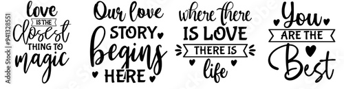 Vibrant Valentines Day Invitation, Calligraphic Lettering Bundle Vector Illustration for Wrapping Paper, Magazine, Flyer