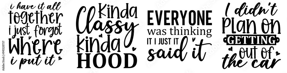 Decorative Sarcastic Calligraphic Lettering, Phrases Set Vector Illustration for Newsletter, Banner, Magazine