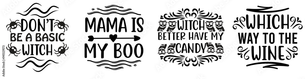 Obraz premium Decorative Halloween Calligraphic Lettering, Quotes Pack Vector Illustration for Social Media Post, Flyer, Mug Design