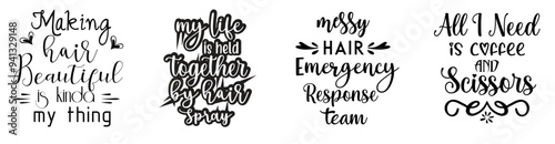 Elegant Hairdresser Phrases, Typography Pack Vector Illustration for Label, Presentation, Brochure