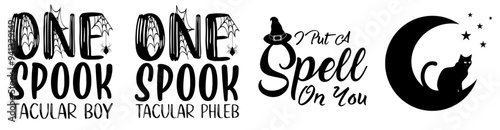 Minimal Halloween Trendy Retro Style Illustration, Calligraphic Lettering Bundle Vector Illustration for Infographic, Flyer, Brochure