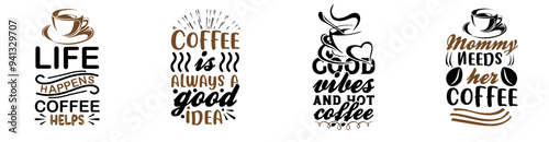 Decorative Coffee Trendy Retro Style Illustration, Typographic Emblems Bundle Vector Illustration for Motion Graphics, Wrapping Paper, Mug Design