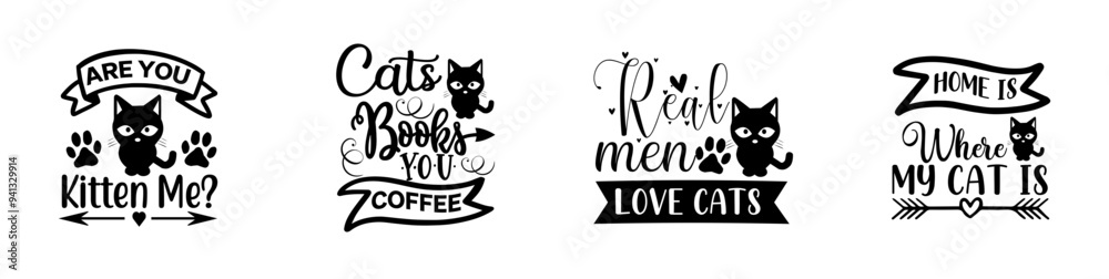 Colourful Cat Typography, Calligraphy Bundle Vector Illustration for Holiday Cards, Advertisement, Vouchers Colourful Cat Typography, Calligraphy Bundle Vector Illustration for Holiday Cards, Advertisement, Vouchers