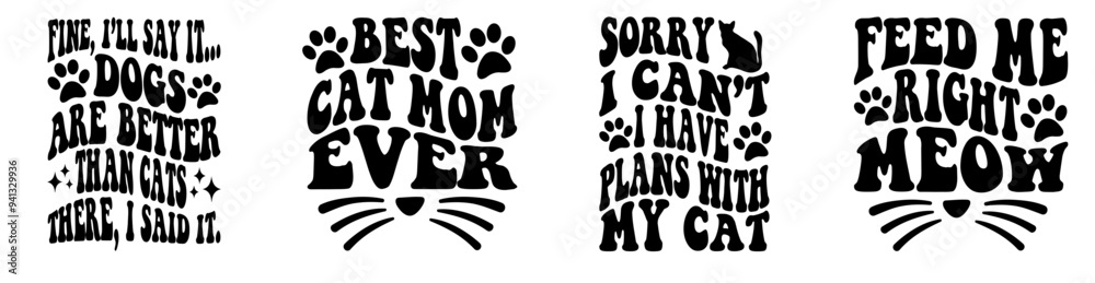 Simple Cat Typographic Emblems, Phrases Bundle Vector Illustration for Banner, Magazine, Stationery Simple Cat Typographic Emblems, Phrases Bundle Vector Illustration for Banner, Magazine, Stationery