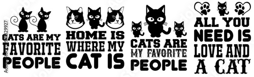 Cute Cat Calligraphy, Typography Pack Vector Illustration for Stationery, Logo, Icon