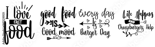 Modern Burger Hand Lettering, Trendy Retro Style Illustration Pack Vector Illustration for Book Cover, Icon, Advertising