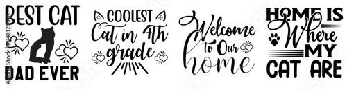 Vibrant Cat Labels And Badges, Calligraphy Set Vector Illustration for Book Cover, Greeting Card, Brochure