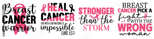 Elegant Breast Cancer Awareness Phrases, Quotes Bundle Vector Illustration for Logo, Postcard, Banner