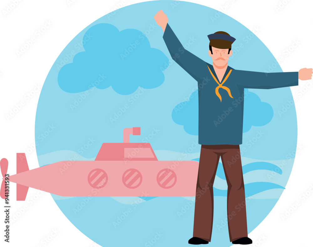 The submarine is in the ocean. The submarine is in the ocean.