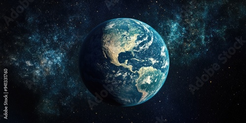 Fototapeta Naklejka Na Ścianę i Meble -  3D cartoon depiction of an Earth like alien planet in the cosmos Cosmic artwork featuring deep space science fiction theme