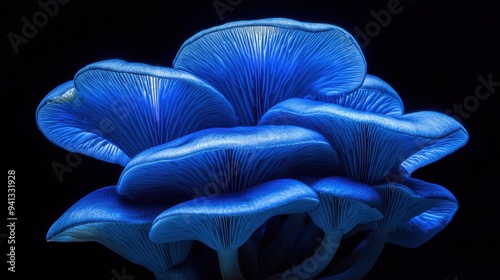 Blue Glowing Mushrooms in a Dark Surreal World photo