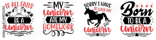 Colourful Unicorn Phrases, Invitation Bundle Vector Illustration for Packaging, Flyer, Logo