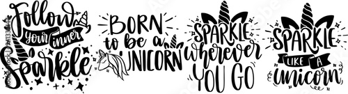 Creative Unicorn Hand Lettering, Invitation Bundle Vector Illustration for Bookmark, Announcement, Packaging