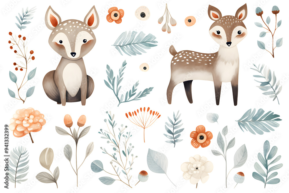 Obraz premium Cute watercolor illustration of autumn and winter hygge elements collection isolated on white background