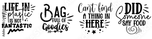 Creative Tote Bag Inscriptions, Invitation Pack Vector Illustration for Newsletter, Sticker, T-Shirt Design