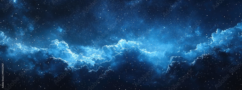 Fototapeta premium Sky starry universe background featuring 3D cartoon rendering of a dark blue galaxy space with clouds nebula and stars on a winter night showcasing a stardust field in the deep universe including