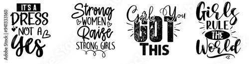 Cute Girl Power Inscriptions, Invitation Bundle Vector Illustration for Icon, Label, Stationery