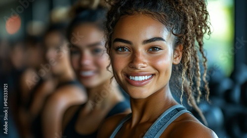 Group of young adults exercising in a modern gym, focusing on strength training, diverse ethnicities, dynamic action, sweat and determination visible, natural lighting