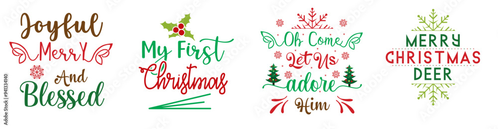 Fototapeta premium Vibrant Christmas Trendy Retro Style Illustration, Inscriptions Collection Vector Illustration for Logo, Infographic, Decal