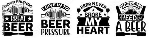 Decorative Beer Trendy Retro Style Illustration, Phrases Pack Vector Illustration for Motion Graphics, Wrapping Paper, Magazine