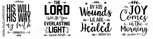 Vibrant Bible Verse Trendy Retro Style Illustration, Inscriptions Pack Vector Illustration for Holiday Cards, Announcement, Presentation