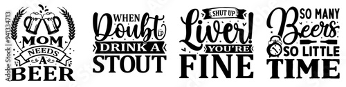 Simple Beer Phrases, Typography Set Vector Illustration for Mug Design, Wrapping Paper, Printable