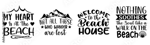 Decorative Beach Phrases, Inscriptions Collection Vector Illustration for Packaging, Decal, Bookmark