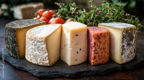 A variety of smoked cheeses on a platter, each wedge displaying a unique smoky hue and texture, ready for tasting.