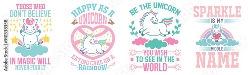 Classic Unicorn Phrases, Calligraphic Lettering Set Vector Illustration for Poster, Vouchers, Sticker
