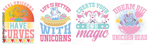Cute Unicorn Phrases, Typography Set Vector Illustration for Logo, Motion Graphics, Poster