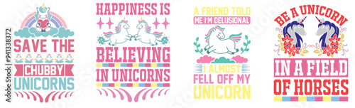 Decorative Unicorn Calligraphic Lettering, Inscriptions Bundle Vector Illustration for Banner, Infographic, Label