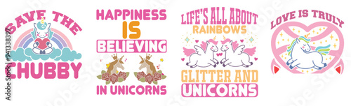Modern Unicorn Quotes, Hand Lettering Pack Vector Illustration for Book Cover, Advertisement, Banner
