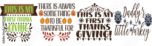 Colourful Thanksgiving Typographic Emblems, Phrases Set Vector Illustration for Advertisement, Poster, Bookmark