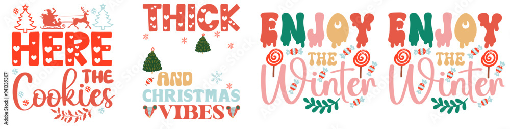 Fototapeta premium Cute Retro Christmas Calligraphy, Labels And Badges Pack Vector Illustration for Label, Vouchers, Gift Card